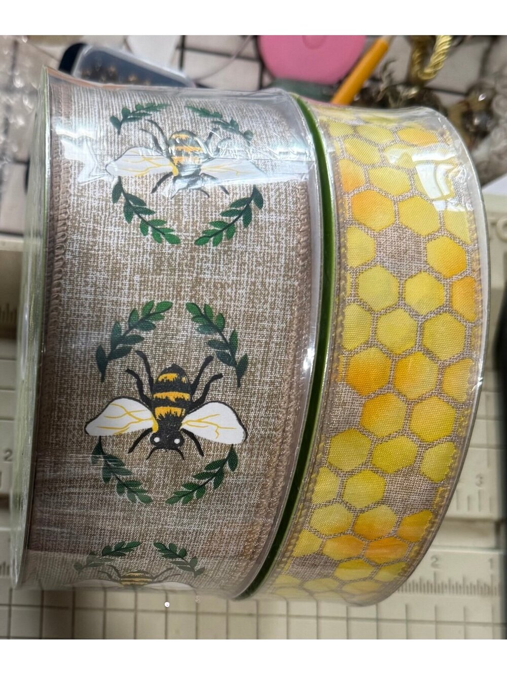 Ribbon Bumblebee Honeycomb 50 yd Rolls Sams Wreath Supplies Crafting NIP